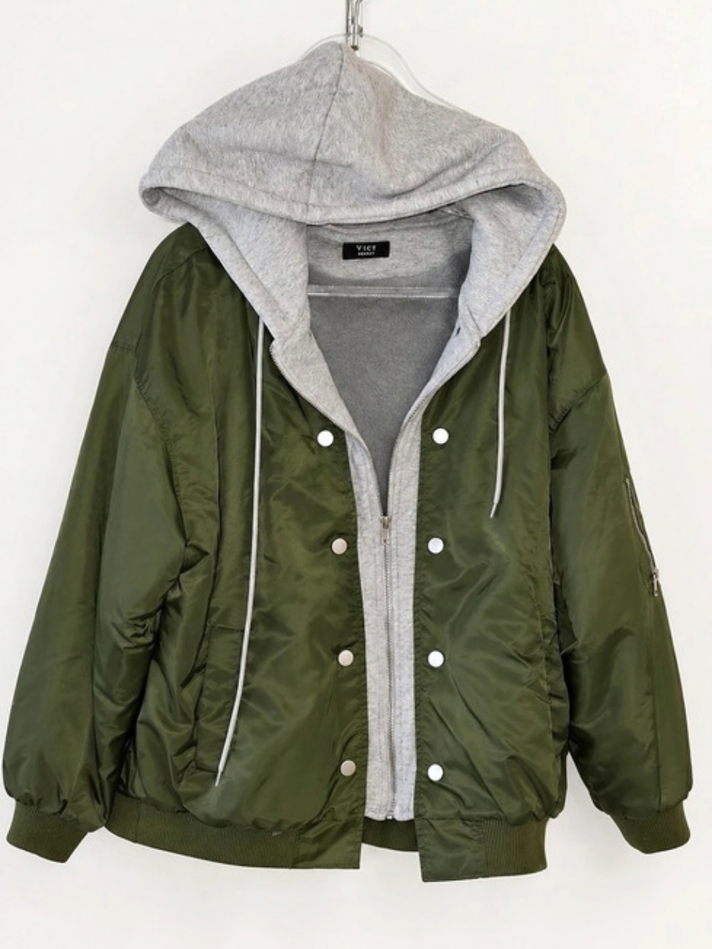 VICI Campus Hooded Bomber Jacket Olive Green Medium